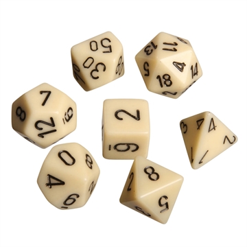 Opaque Ivory Black - Polyhedral Rollespils Terning Sæt - Chessex